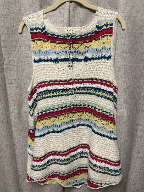 POL Tops - NWOT POL Cream Open-Knit Stripped Tank